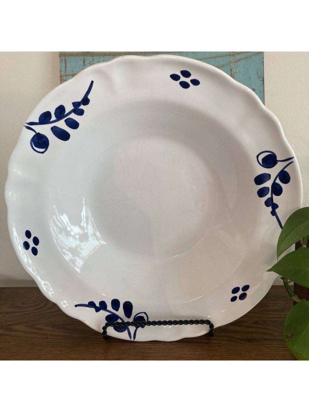 Williams Sonoma Italy White Blue Olive 13.5 Large Serving Pasta Salad Bowl
